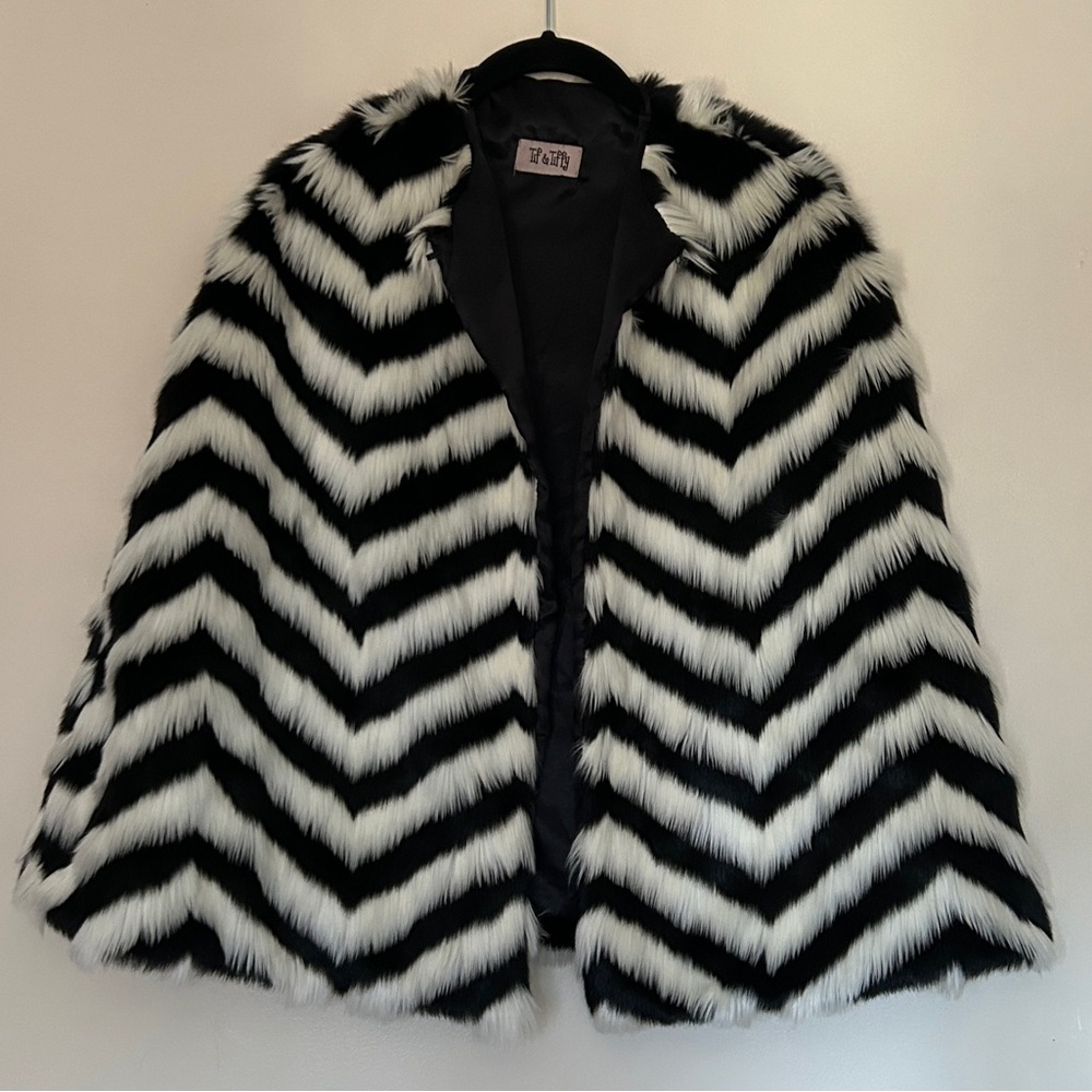 Stylish Black and White Faux Fur Coat